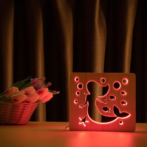 

Светильник ночник ArtEco Light из дерева LED эко ночник Русалочка пультом и регулировкой цвета, RGB (120439)