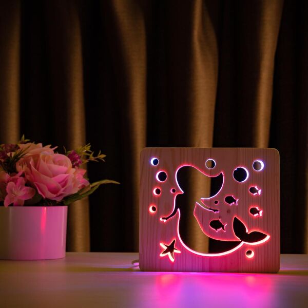 

Светильник ночник ArtEco Light из дерева LED эко ночник Русалочка с пультом и регулировкой цвета, двойной RGB ( 20440)