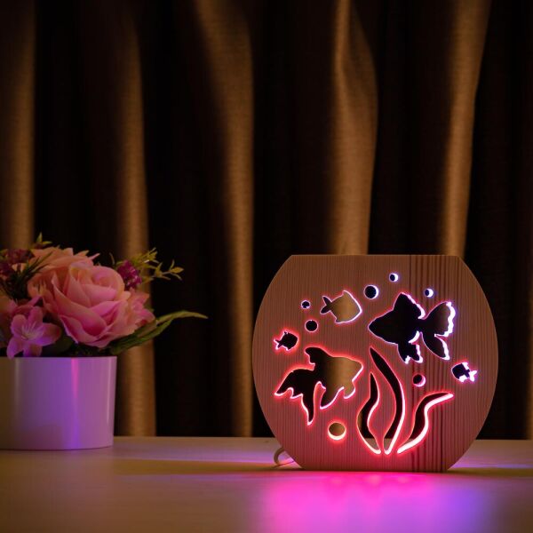 

Светильник ночник ArtEco Light из дерева LED Аквариум с пультом и регулировкой цвета, двойной RGB (20460)