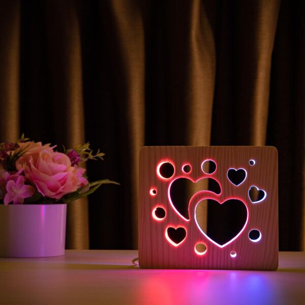 

Светильник ночник ArtEco Light из дерева LED эко ночник Сердечки с пультом и регулировкой цвета, двойной RGB (20456)