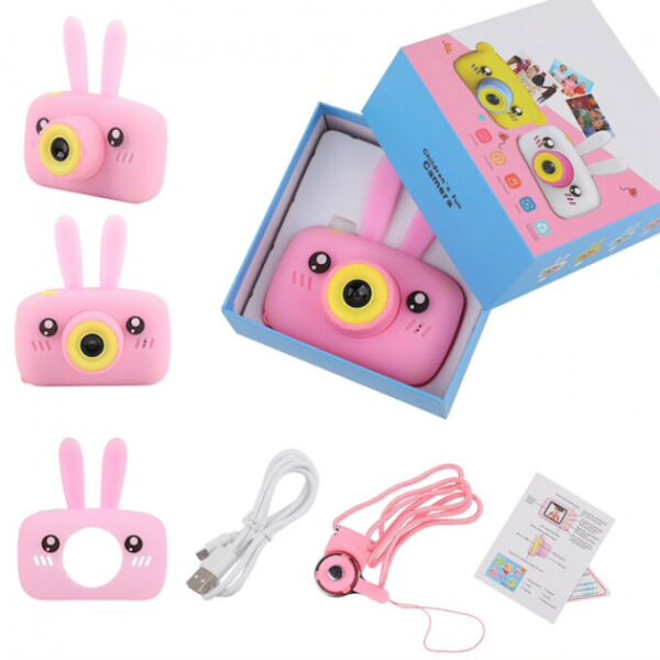 

Детская цифровая камера Smart Kids Camera Full HD фотоаппарат до 50-и снимков со встроенными играми и силиконовым чехлом в виде зайца Розовый (27561)