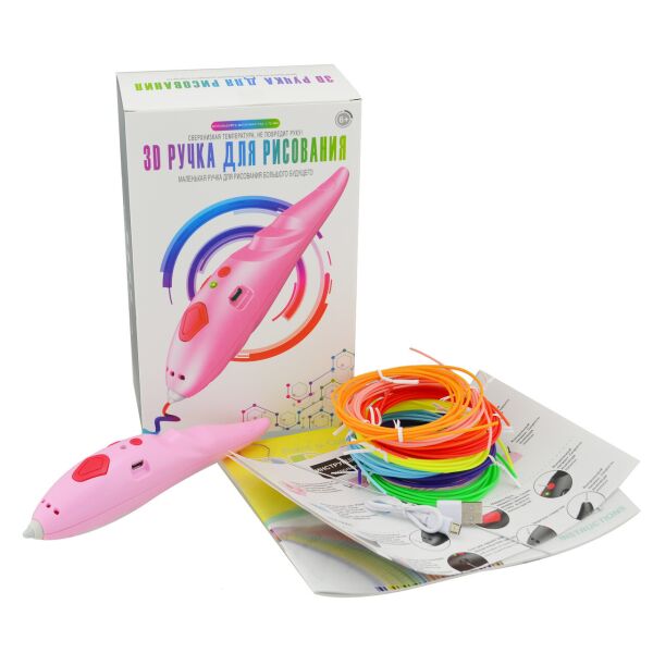 

3D ручка беспроводная низкотемпературная 3d Pen WM-9902 + трафареты и пластик Pink (10086)