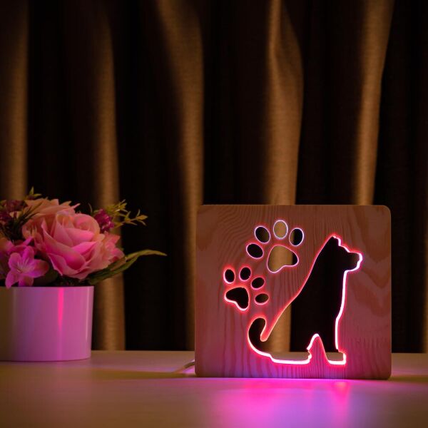

Светильник ночник ArtEco Light из дерева LED эко ночник Собака и следы +с пультом и регулировкой цвета, двойной RGB (420380)
