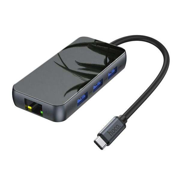 

Hub-адаптер Hoco HB16 Easy Expand Type-C to 3xUSB/HDMI/PD/RJ45 Grey
