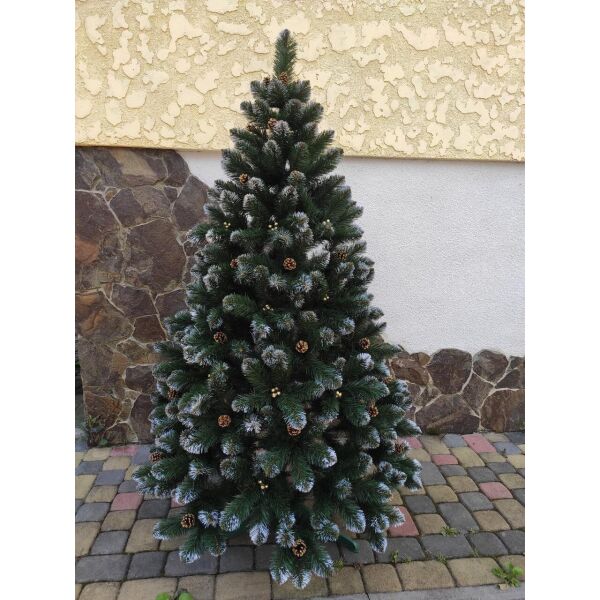 

Елка Кармен с золотыми шишками и жемчужинами 2.00 м ,с белыми кончиками, новогоднее пышное дерево