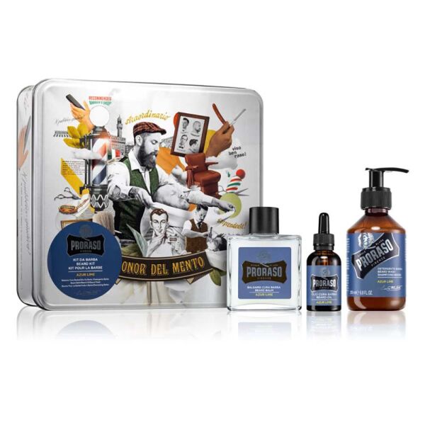 

Набор подарочный для уход за бородой из 3-х предметов Proraso beard kit Azur Lime