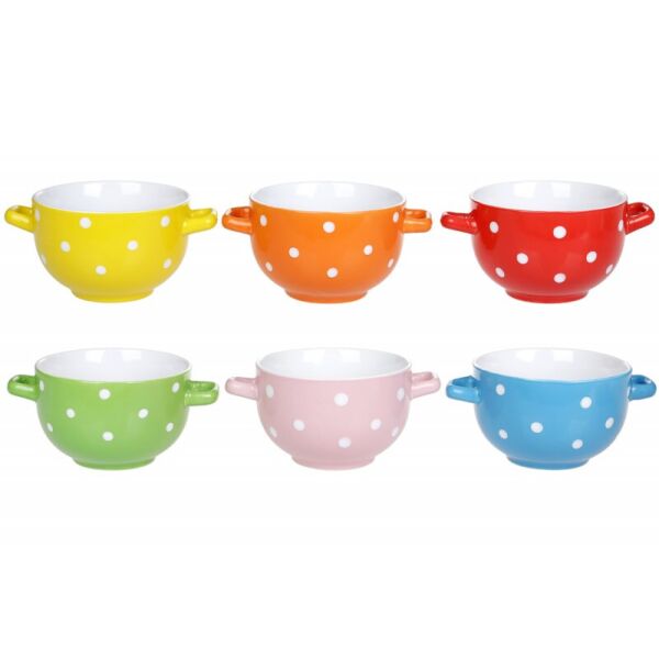 

Набор пиал Bon 344-140, 475мл с ручками в горох, 6 видов, 6 шт