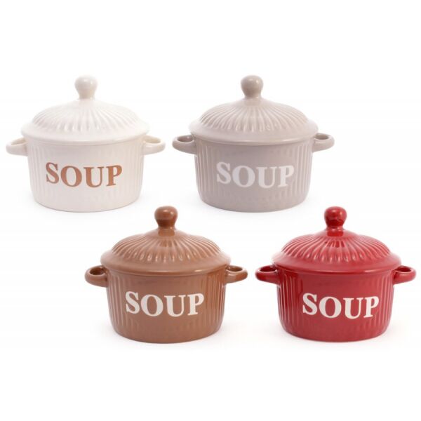 

Набор пиал керамических с ручками и крышкой Bon Soup 344-107, 4 вида, 4 шт