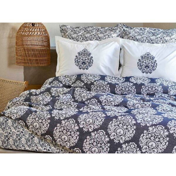 

Постельное белье с покрывалом Karaca Home. Moni indigo -Евро