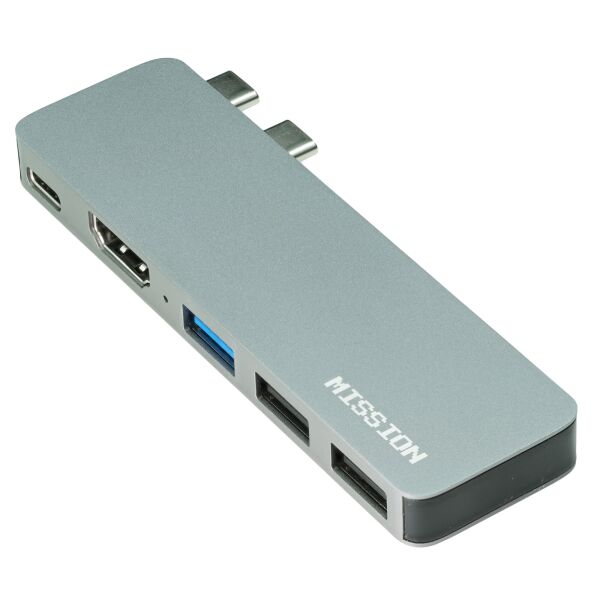 

USB C хаб MISSION Aluminum Mini Type C + USB-A + HDMI адаптер, переходник для Macbook Space Grey