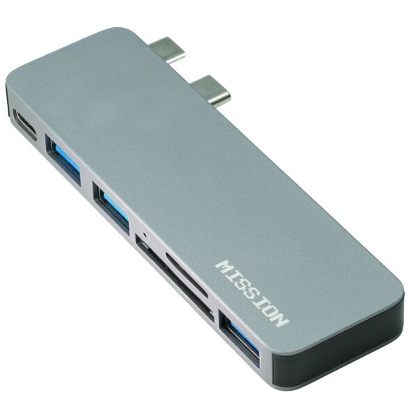 

USB C хаб MISSION Aluminum Mini Type C + Type-A + MicroSD + SD адаптер, переходник для Macbook Pro и Air Space Gray
