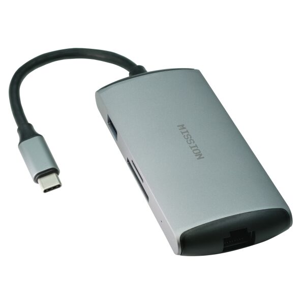 

USB C хаб MISSION 8 в 1 Aluminum USB C Hub Gigabit LAN port + Type C