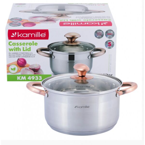 

Кастрюля с крышкой Kamille 4.5л из нержавеющей стали и полыми ручками для индукции и газа KM-4933