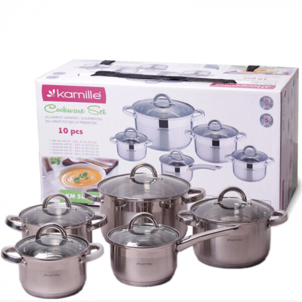 

Набор посуды Kamille 10 предметов для индукции и газа (2.1л, 2.9л, 3.9л, 6.5л) KM-5633S
