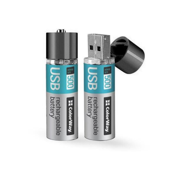 

Аккумуляторы USB ColorWay (CW-UBAA-02) AA/HR06 Li-Pol 1200 mAh BL 2шт