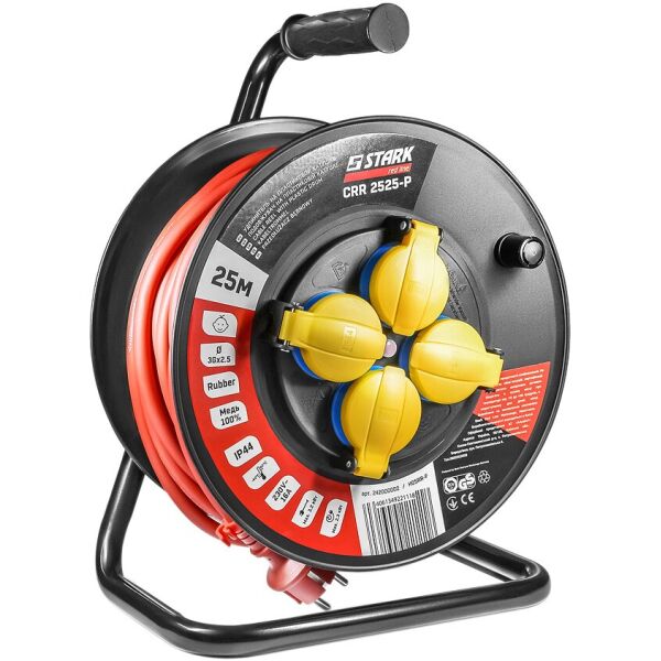 

Удлинитель на катушке Stark CRP 2525-P (242000002) 4 розетки, 25 м, черно-красный