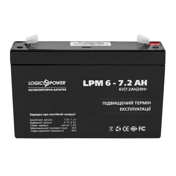 

Аккумуляторная батарея LogicPower LPM 6V 7.2AH (LPM 6 - 7.2 AH) AGM
