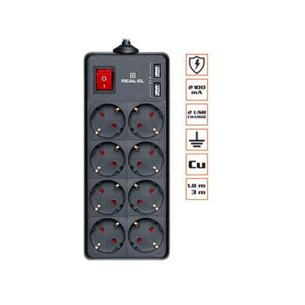 

Фильтр питания REAL-EL RS-8 PROTECT USB 3.0m Black UAH