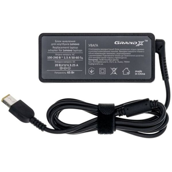 

Блок питания для ноутбука Grand-X 20V 3.25A 65W Square +каб.пит. (ACLEL65WQ)