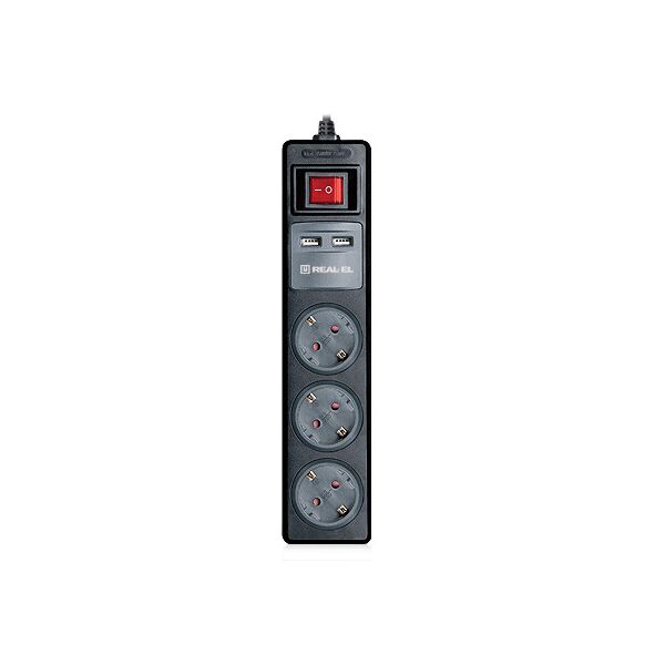 

Фильтр питания REAL-EL RS-3 USB CHARGE 1.8m Black UAH