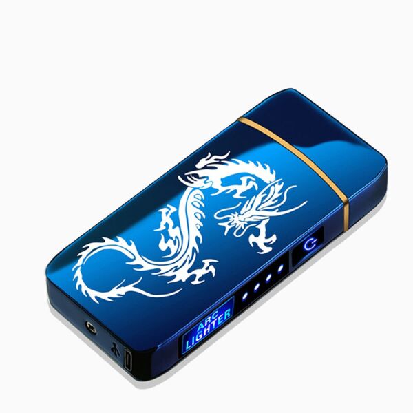 

Электроимпульсная портативная аккумуляторная USB зажигалка синяя с драконом (NR0006_4)