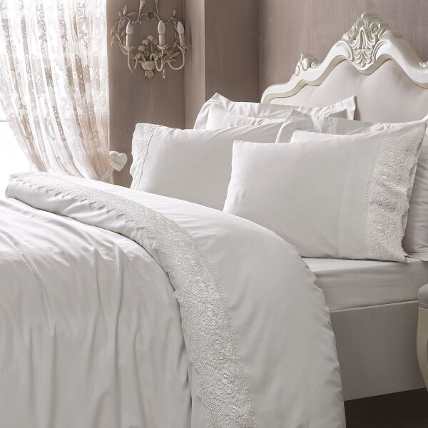 

Постельное белье Tivolyo Home делюкс сатин с гипюром евро Elegant (белое)