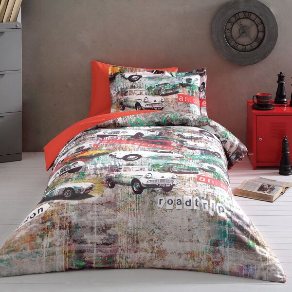 

Постельное белье Tivolyo Home Делюкс сатин полуторный Garage Цвет - красный