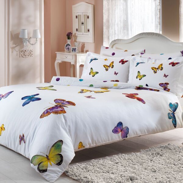 

Постельное белье Tivolyo Home Делюкс сатин евро Butterfly Цвет - белый