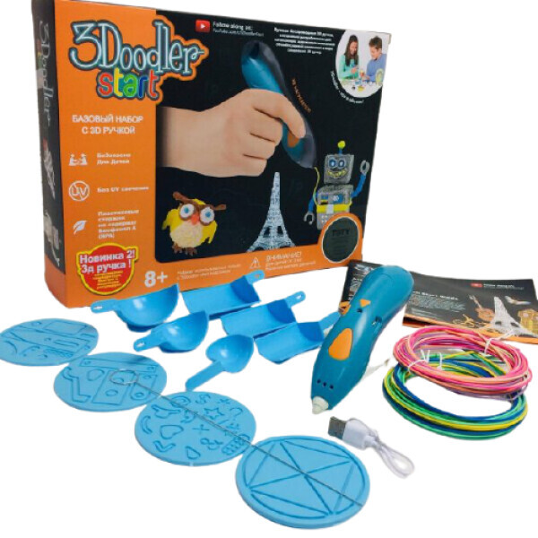 

3D ручка WOW Doodler start USB Аккумуляторная 3Д принтер для рисования + пластик 4м Blue