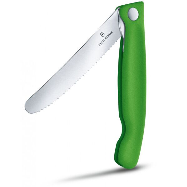 

Кухонный нож Victorinox SwissClassic Foldable Paring 11см закругл.нос, волн. с зел. ручкой (блистер)