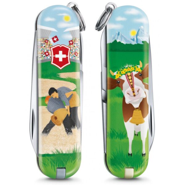 

Складной нож Victorinox CLASSIC LE "Swiss Wrestling" 58мм/1сл/7функ/цветн/чехол /ножн