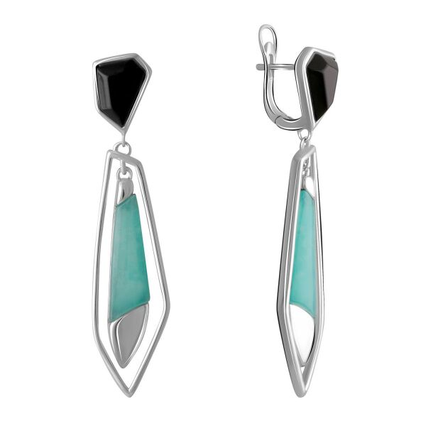 

Серьги из серебра с ониксом и амазонитами (1750603)