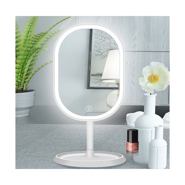 

Зеркало с LED подсветкой для макияжа овальное белое