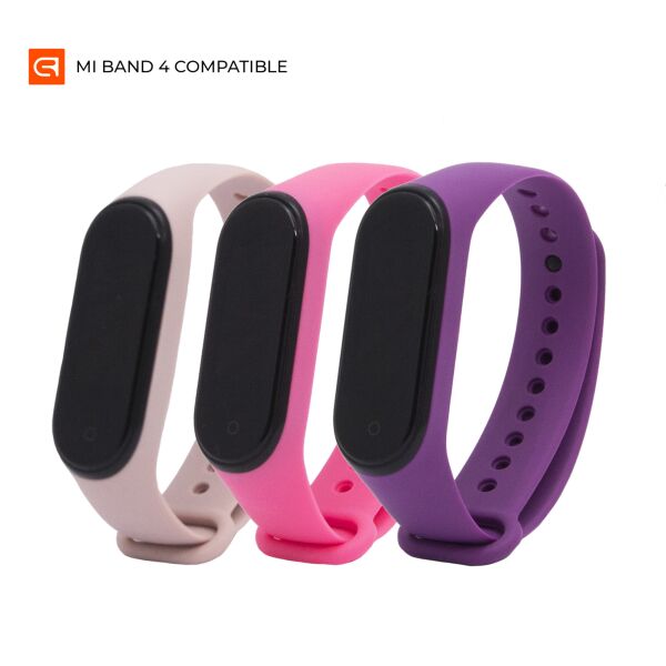 

Ремешок для спортивного браслета Комплект ремешков для Xiaomi Mi Band 4/3 (Pale Pink/ Pink/ Purple) 3 шт.