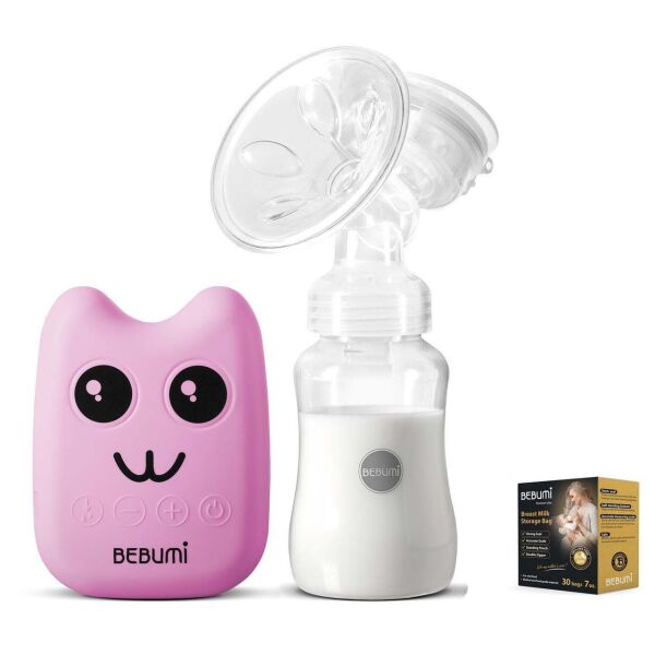 

Электрический молокоотсос Bebumi BS Eco (B pink) с силиконовой соской + пакеты для хранения грудного молока