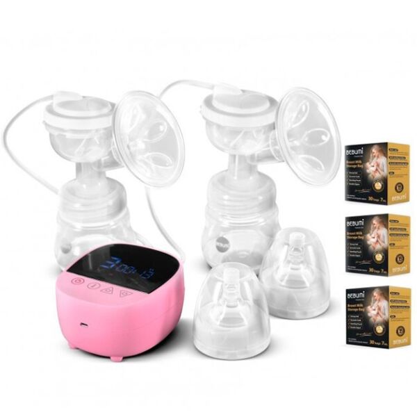

Электрический двойной двухфазный молокоотсос Bebumi BD1 (pink) с силиконовой соской + пакеты для молока