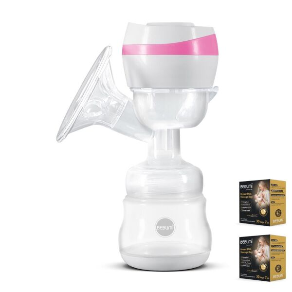 

Электрический двухфазный молокоотсос Bebumi BS1 (pink) с силиконовой соской + пакеты для хранения молока