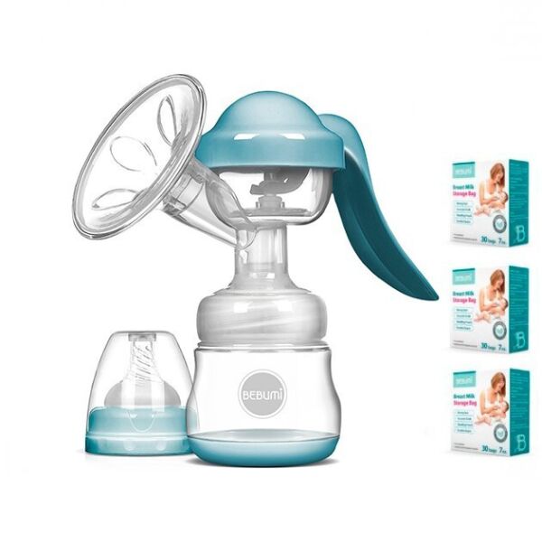 

Ручной молокоотсос Bebumi BM Pro (blue) + силиконовая массажная насадка + пакеты для хранения грудного молока