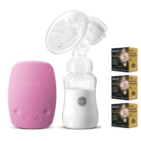 

Электрический молокоотсос Bebumi BS Eco (C pink) с силиконовой соской + пакеты для хранения грудного молока