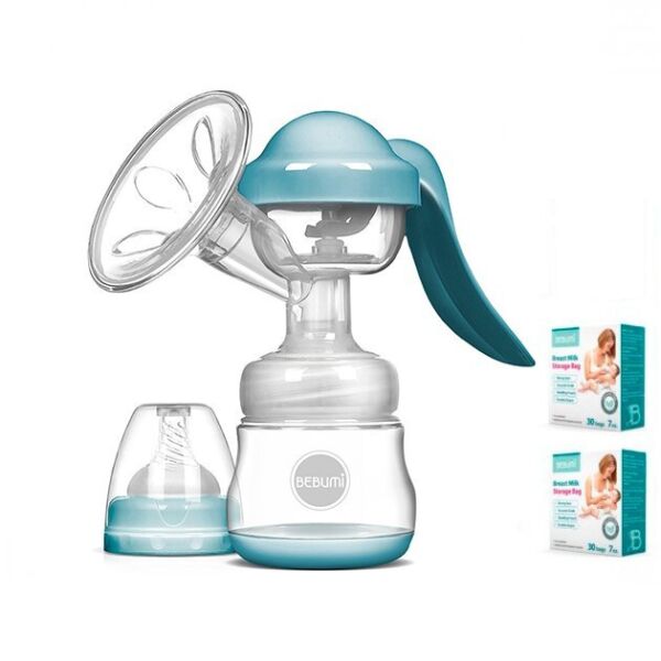 

Ручной молокоотсос Bebumi BM Pro (blue) + силиконовая массажная насадка + пакеты для хранения грудного молока