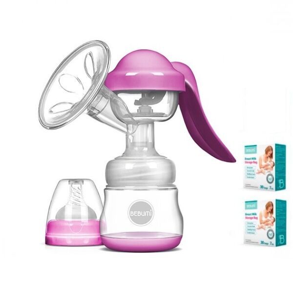 

Ручной молокоотсос Bebumi BM Pro (pink) + силиконовая массажная насадка + пакеты для хранения грудного молока