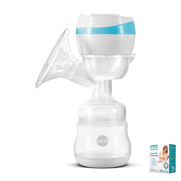 

Электрический двухфазный молокоотсос Bebumi BS1 (blue) с силиконовой соской + пакеты для хранения молока