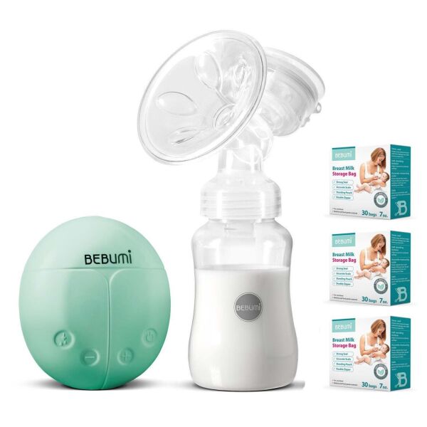 

Электрический молокоотсос Bebumi BS Eco (A green) с силиконовой соской + пакеты для хранения грудного молока