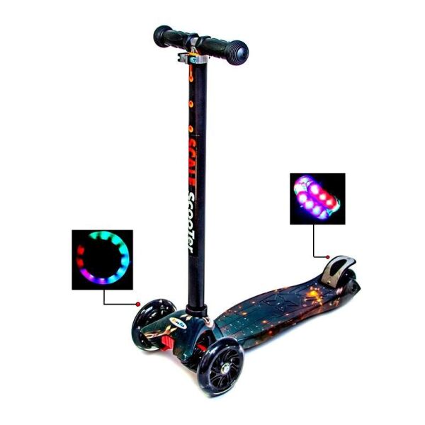 

Самокат трехколесный детский Scale Scooter Maxi Планета для детей от 3-6 лет до 60 кг Светящиеся колеса