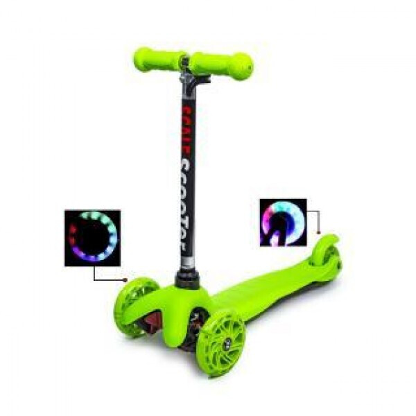 

Детский трехколесный самокат Mini Светящиеся колеса от 1,5 лет до 40 кг Scale Scooter Оригинал Салатовый