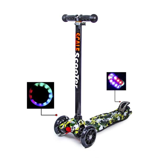 

Самокат трехколесный детский Scale Scooter Maxi MILITARY для детей от 3-6 лет до 60 кг Светящиеся колеса