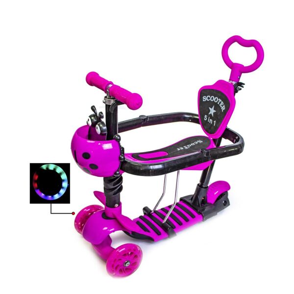 

Самокат-беговел с бортиком ограничителем и родительской ручкой Scooter Scale Sports 5 в 1 Оригинал Малиновый