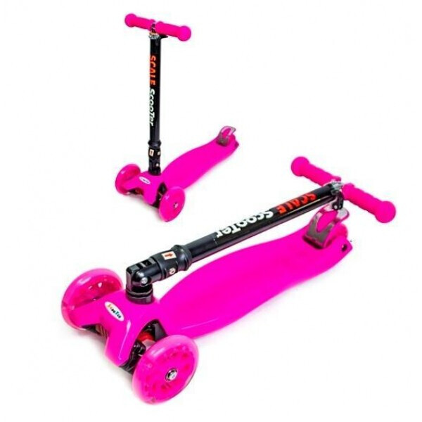 

Самокат трехколесный детский Складная ручка Scooter Maxi Светящиеся колеса Розовый