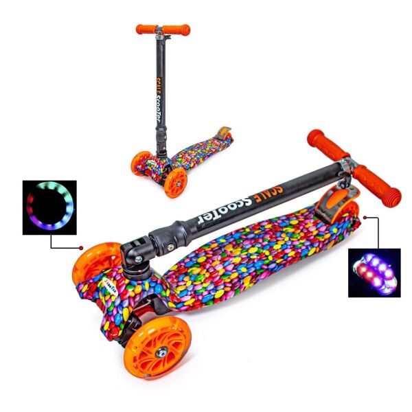 

Самокат трехколесный детский Складная ручка Scale Scooter Maxi M&M'S Светящиеся колеса