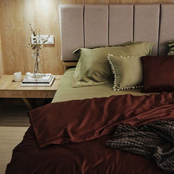 

Комплект постельного белья Евро 200х220 "Хлопковые Традиции", Сатин, SE18 Оливковый/Шоколад В подарочной упаковке